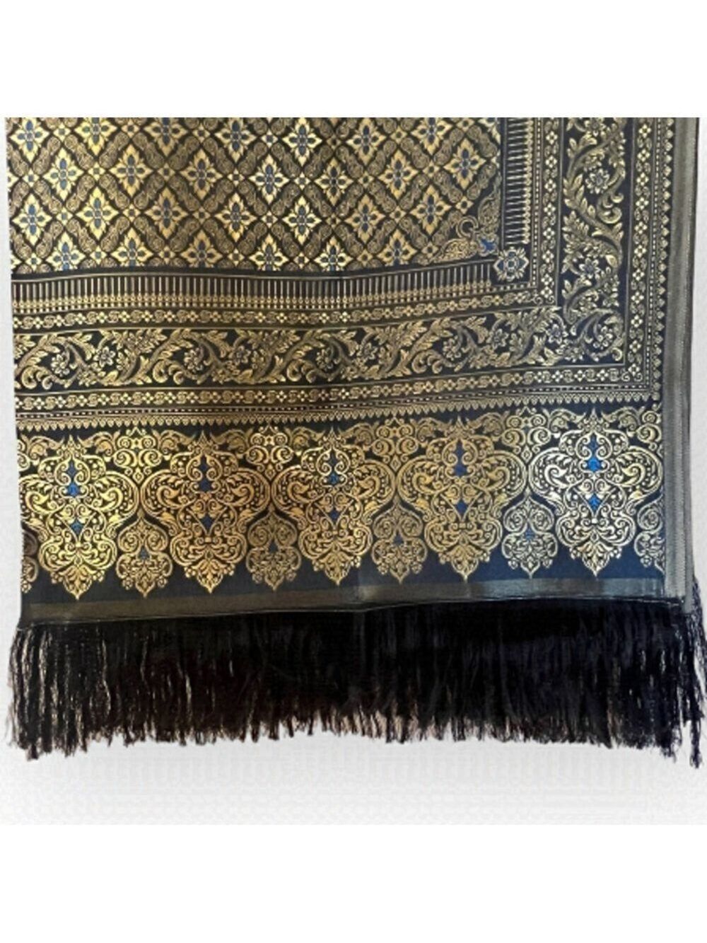NAVY and gold hand woven silk Turkish tapestry